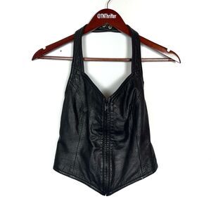 Maxima Wilson’s Vintage 100% Leather Corset Halter Top Black Women's Size Medium